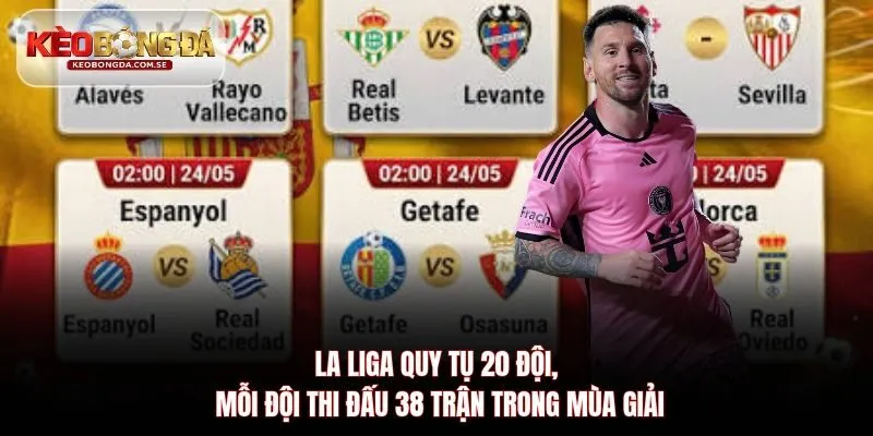 La Liga quy tụ 20 đội, mỗi đội thi đấu 38 trận trong mùa giải